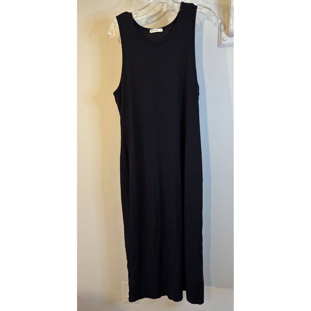 MARINE LAYER Black Ribbed Tencel Midi Tank Dress XL Classic Minimalist